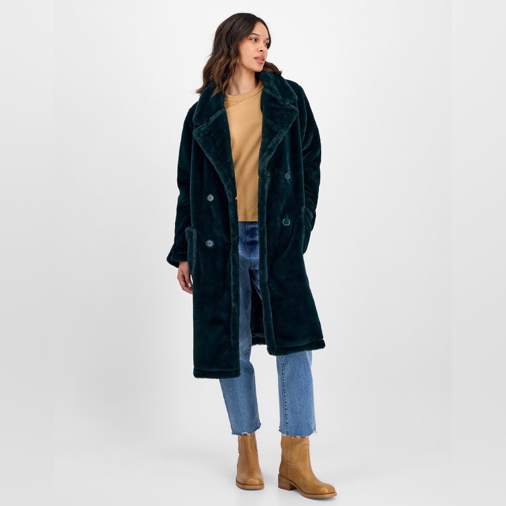 Jou Jou Emerald Green Faux Fur Coat NEW